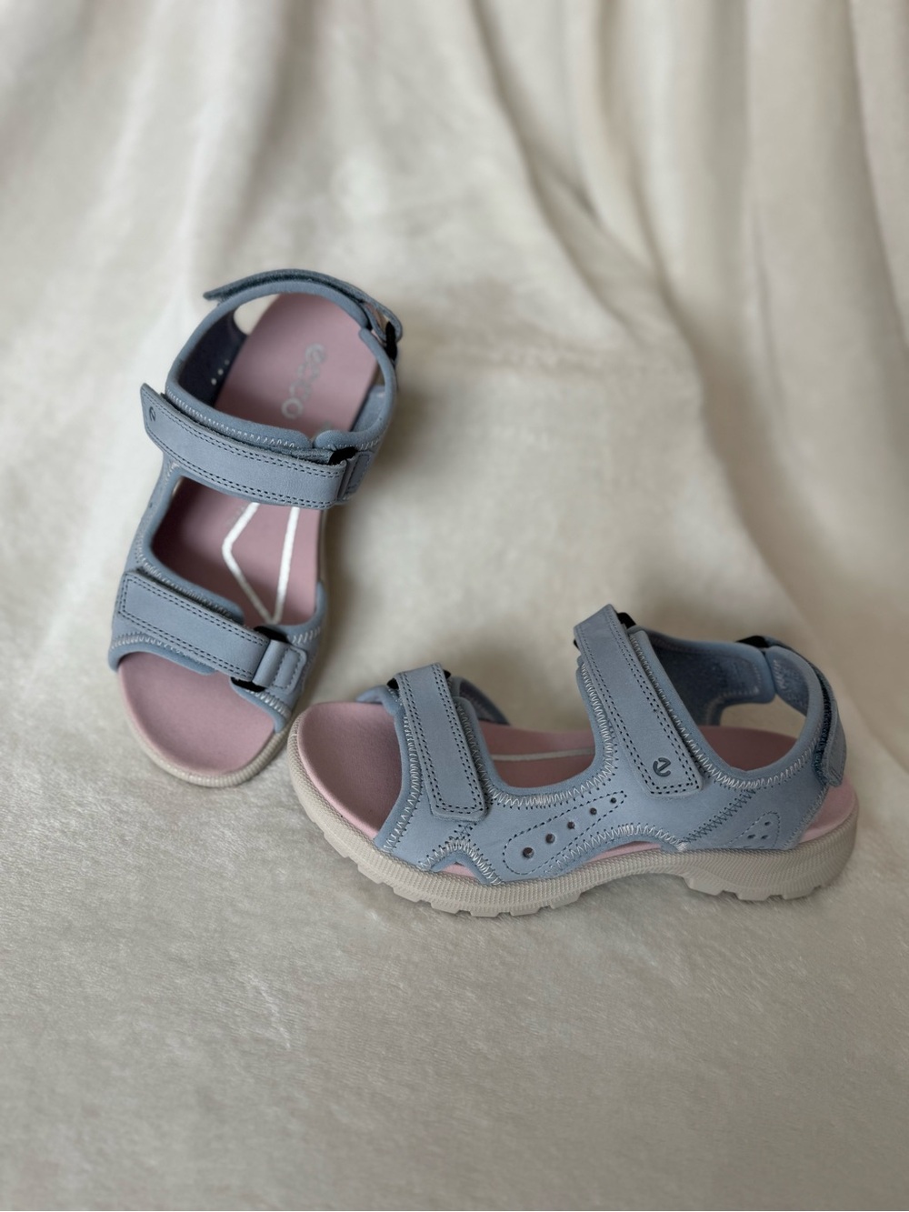 ECCO Kids Light Blue and Pink Adjustable Strap Sandals, size 6-6.5
